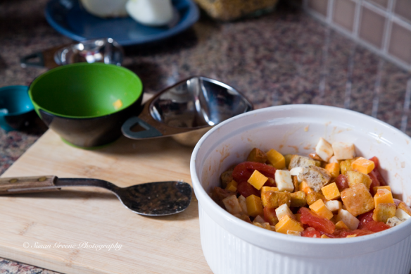 scalloped tomatoes ready to bake